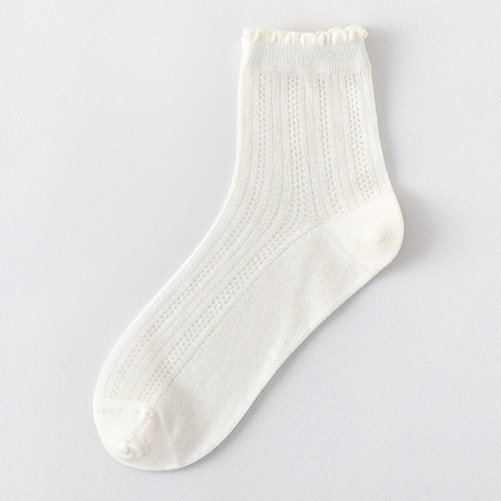 Anna-Kaci 3 Pairs Women's Ruffle Trim Crew Socks Soft Cotton Knit Lightweight Ribbed Texture with Scalloped Edge for Everyday Wear