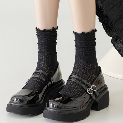 Anna-Kaci 3 Pairs Women's Ruffle Trim Crew Socks Soft Cotton Knit Lightweight Ribbed Texture with Scalloped Edge for Everyday Wear