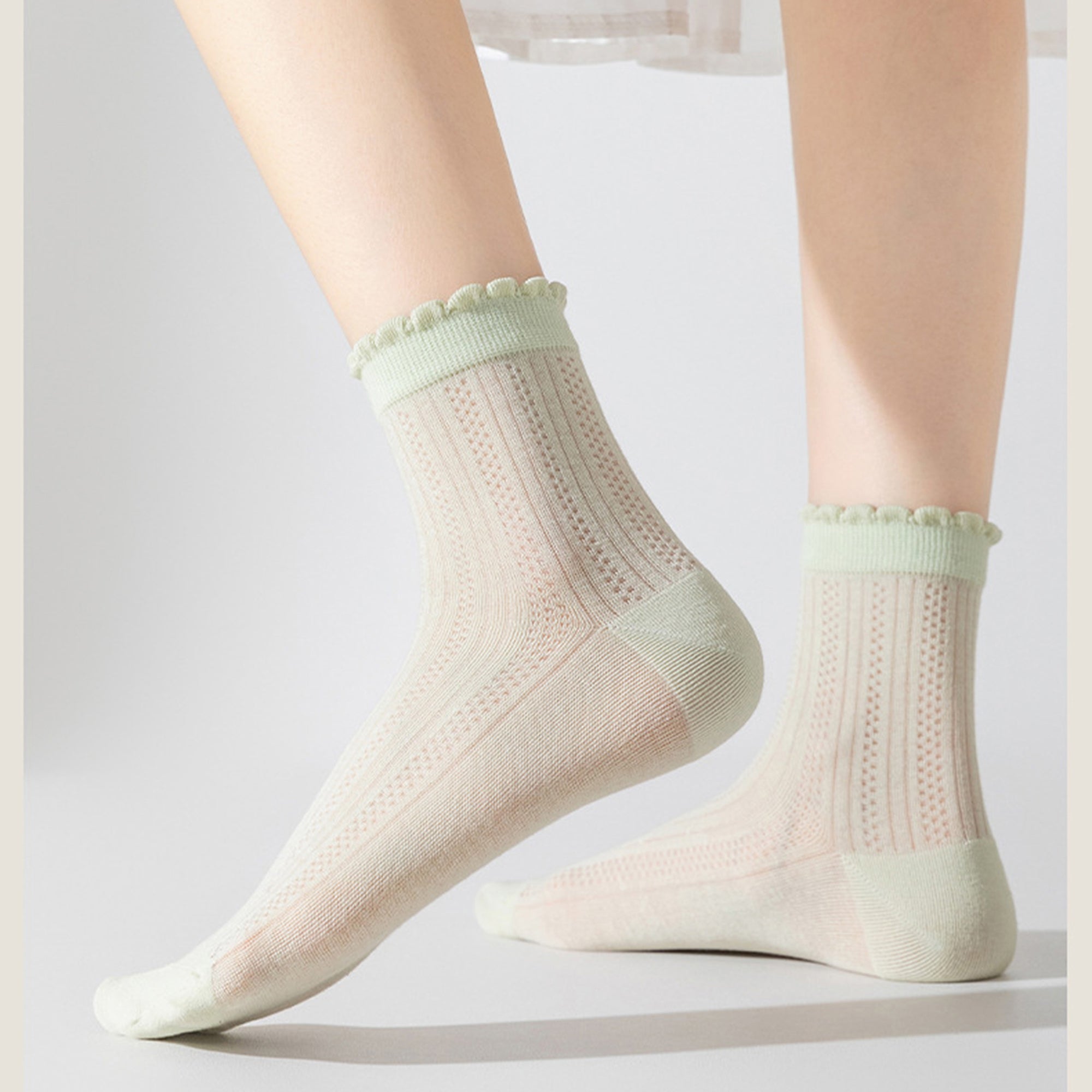 Anna-Kaci 3 Pairs Women's Ruffle Trim Crew Socks Soft Cotton Knit Lightweight Ribbed Texture with Scalloped Edge for Everyday Wear