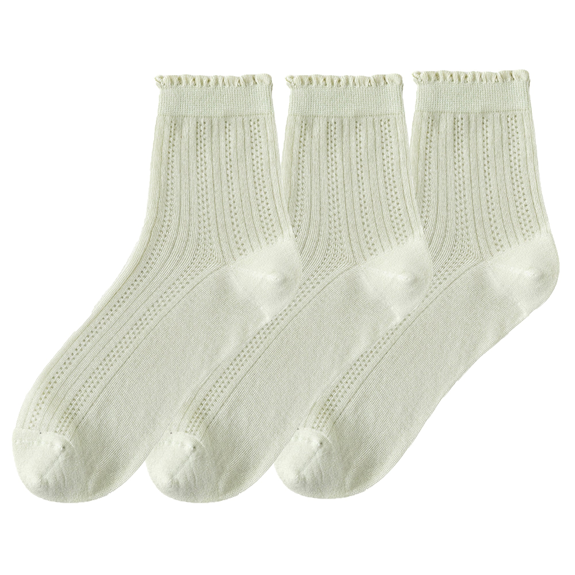 Anna-Kaci 3 Pairs Women's Ruffle Trim Crew Socks Soft Cotton Knit Lightweight Ribbed Texture with Scalloped Edge for Everyday Wear