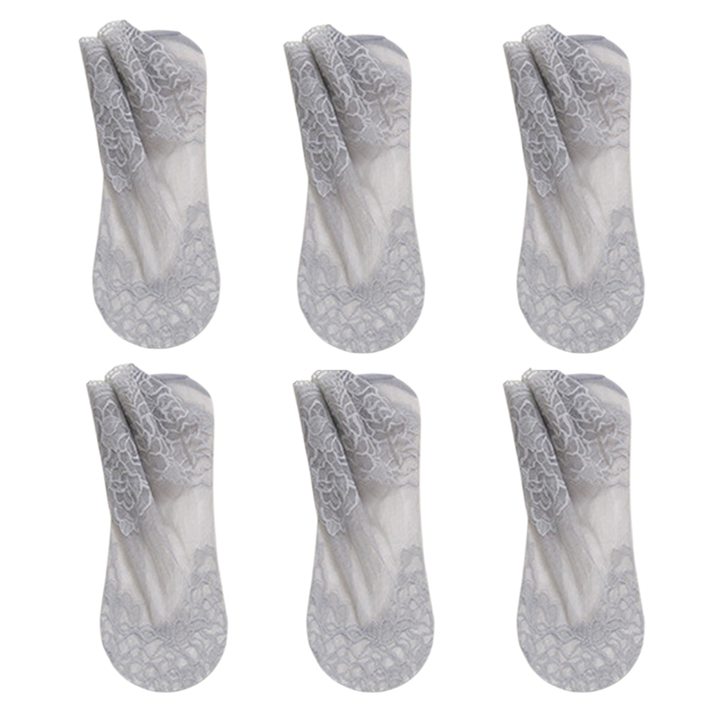 Anna-Kaci 6 Pairs Women's Floral Lace No Show Socks Lightweight Low Cut Sheer Liner with Silicone Heel Grip Elegant Invisible Design for Flats