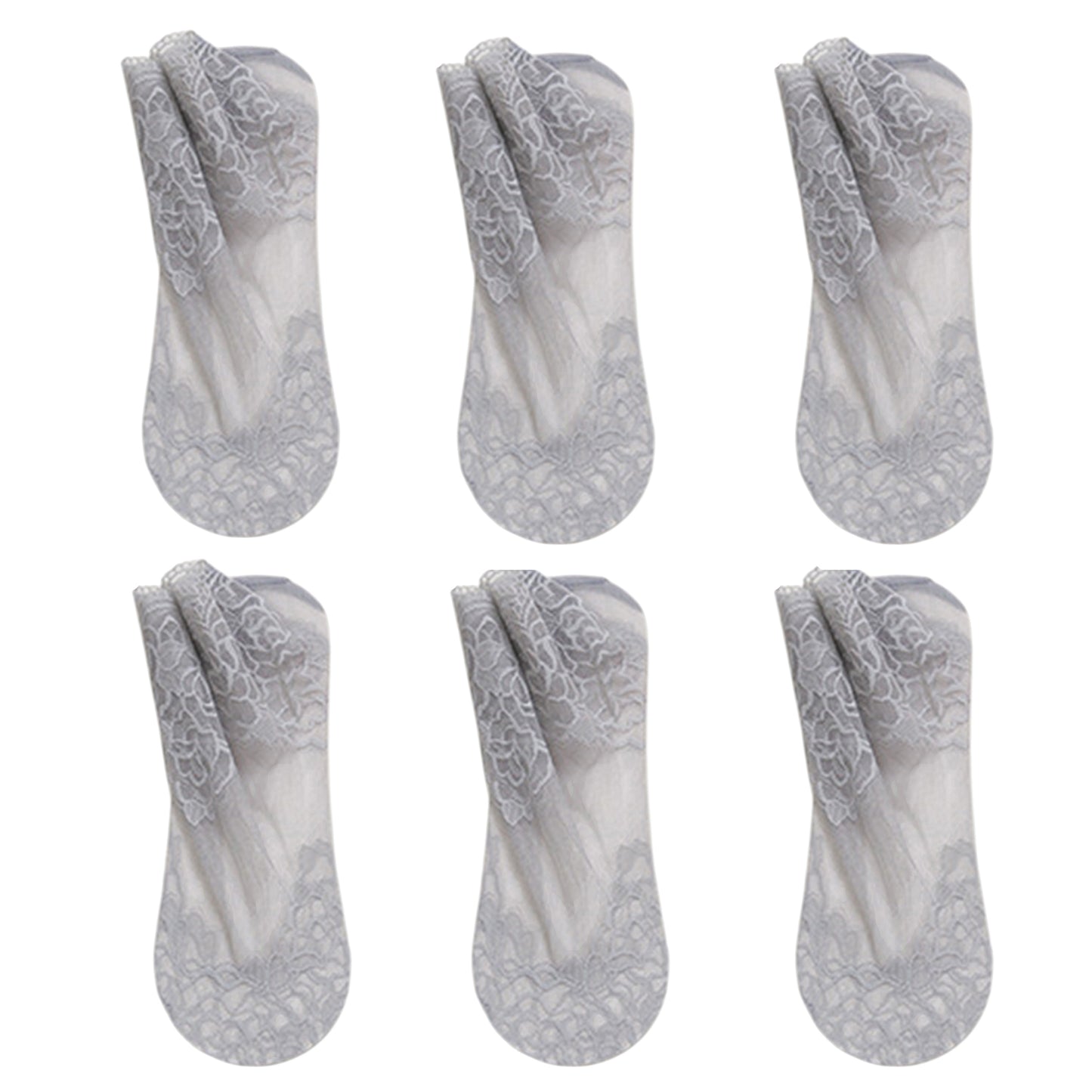 Anna-Kaci 6 Pairs Women's Floral Lace No Show Socks Lightweight Low Cut Sheer Liner with Silicone Heel Grip Elegant Invisible Design for Flats