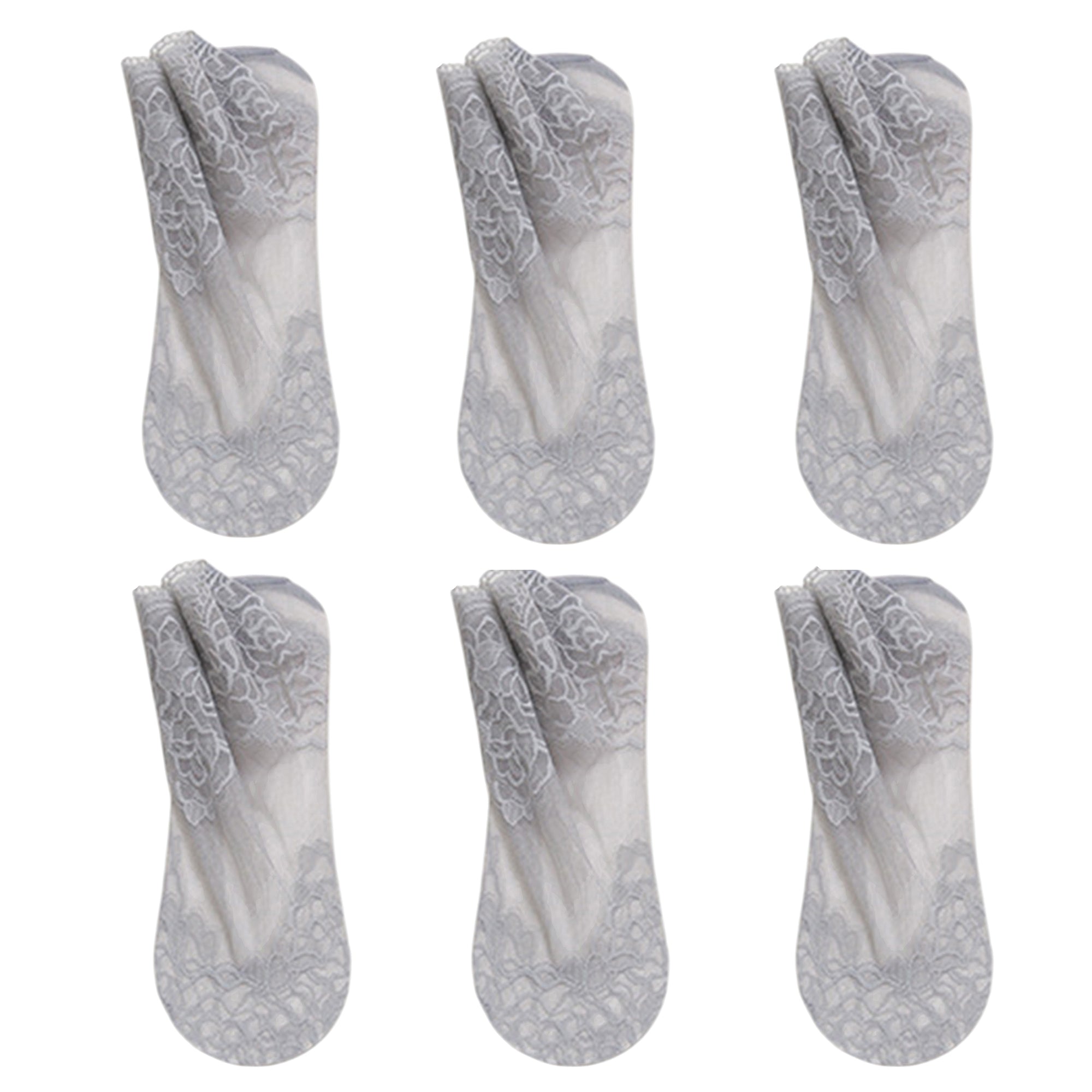 Anna-Kaci 6 Pairs Women's Floral Lace No Show Socks Lightweight Low Cut Sheer Liner with Silicone Heel Grip Elegant Invisible Design for Flats