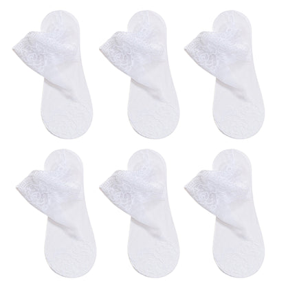 Anna-Kaci 6 Pairs Women's Floral Lace No Show Socks Lightweight Low Cut Sheer Liner with Silicone Heel Grip Elegant Invisible Design for Flats