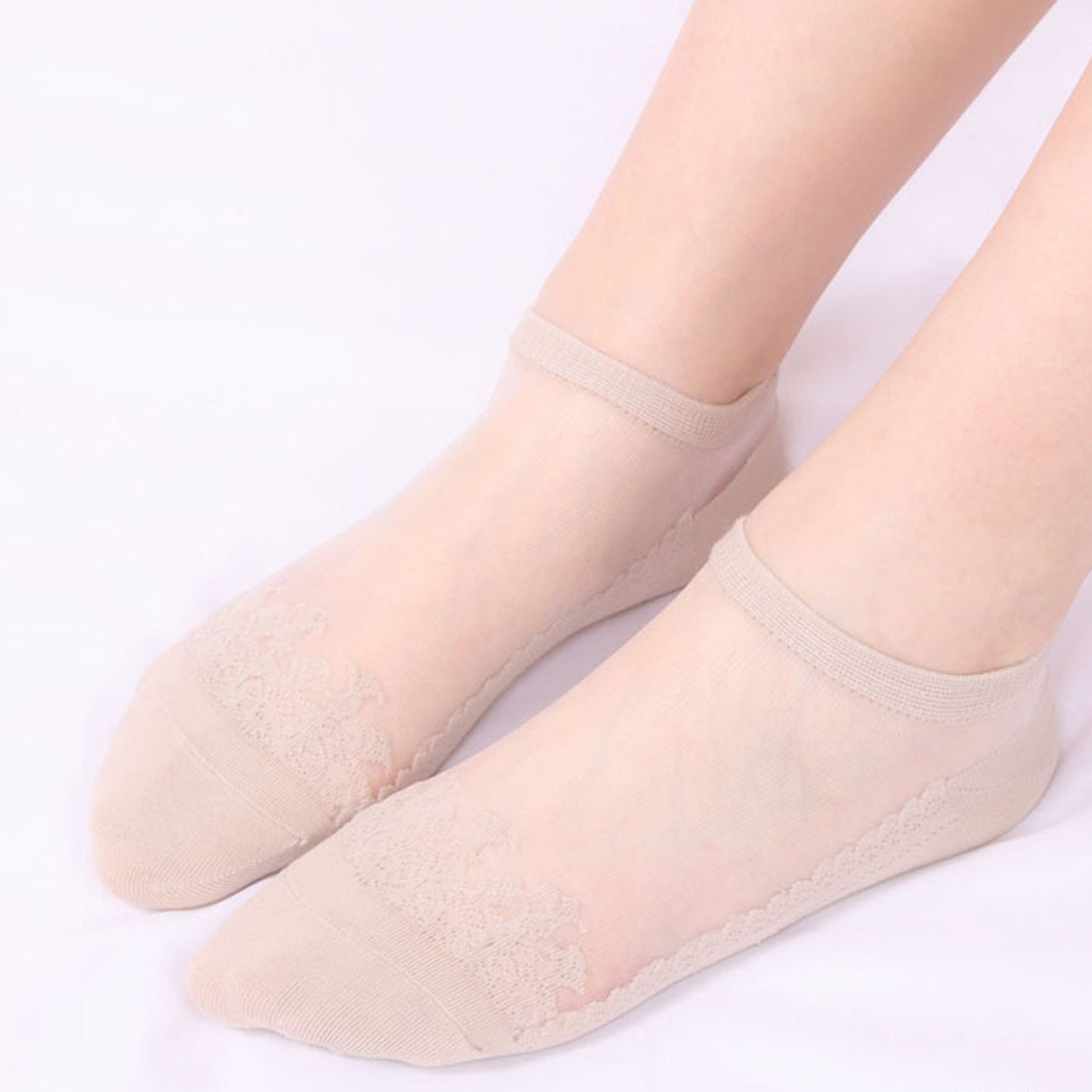 Anna-Kaci 6 Pairs Women's Sheer Mesh Ankle Socks with Soft Knit Sole and Delicate Lace Trim Lightweight Breathable Low-Cut Design