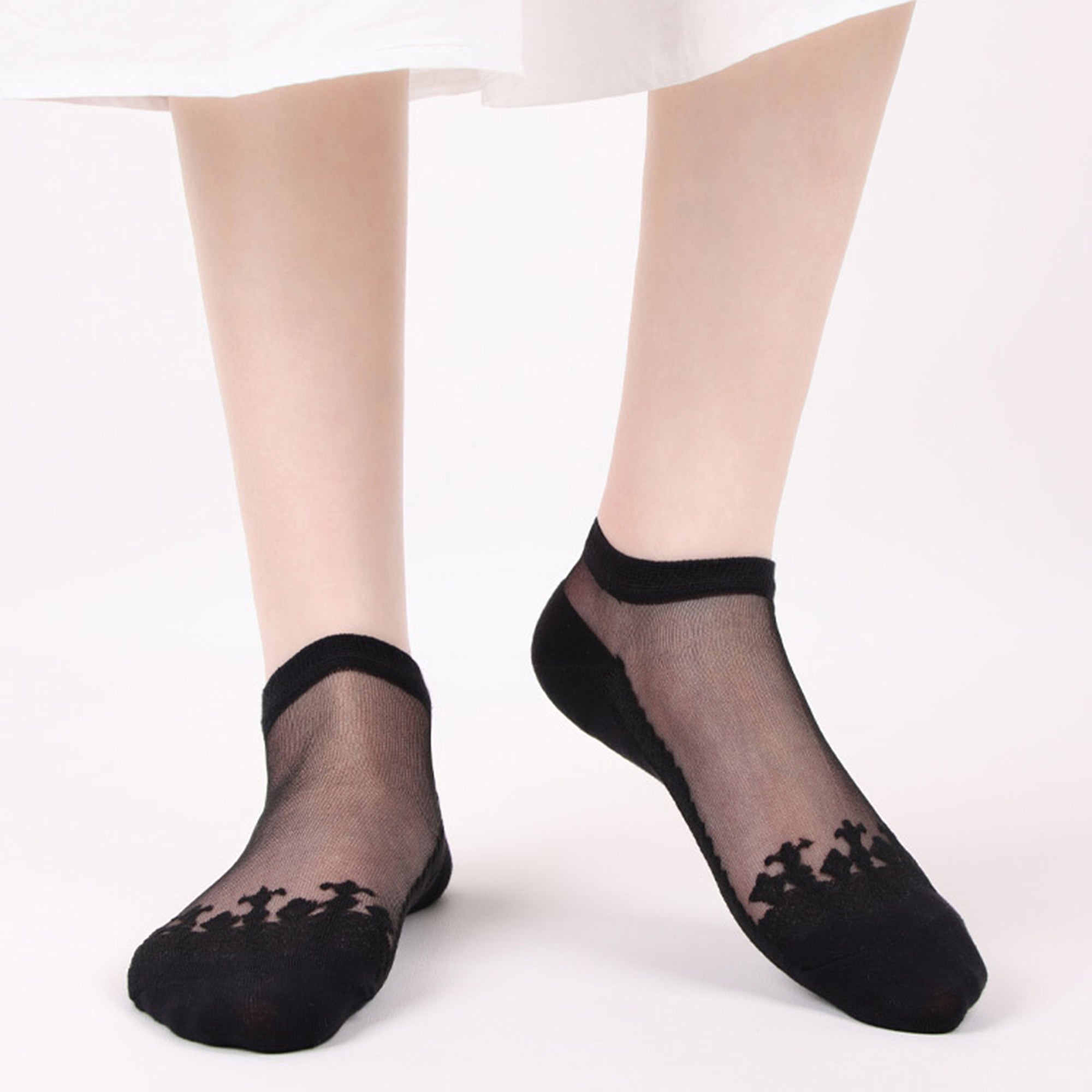 Anna-Kaci 6 Pairs Women's Sheer Mesh Ankle Socks with Soft Knit Sole and Delicate Lace Trim Lightweight Breathable Low-Cut Design