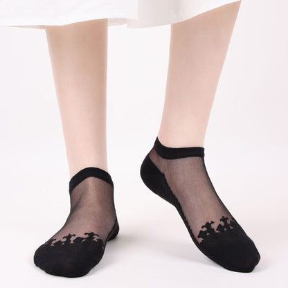 Anna-Kaci 6 Pairs Women's Sheer Mesh Ankle Socks with Soft Knit Sole and Delicate Lace Trim Lightweight Breathable Low-Cut Design