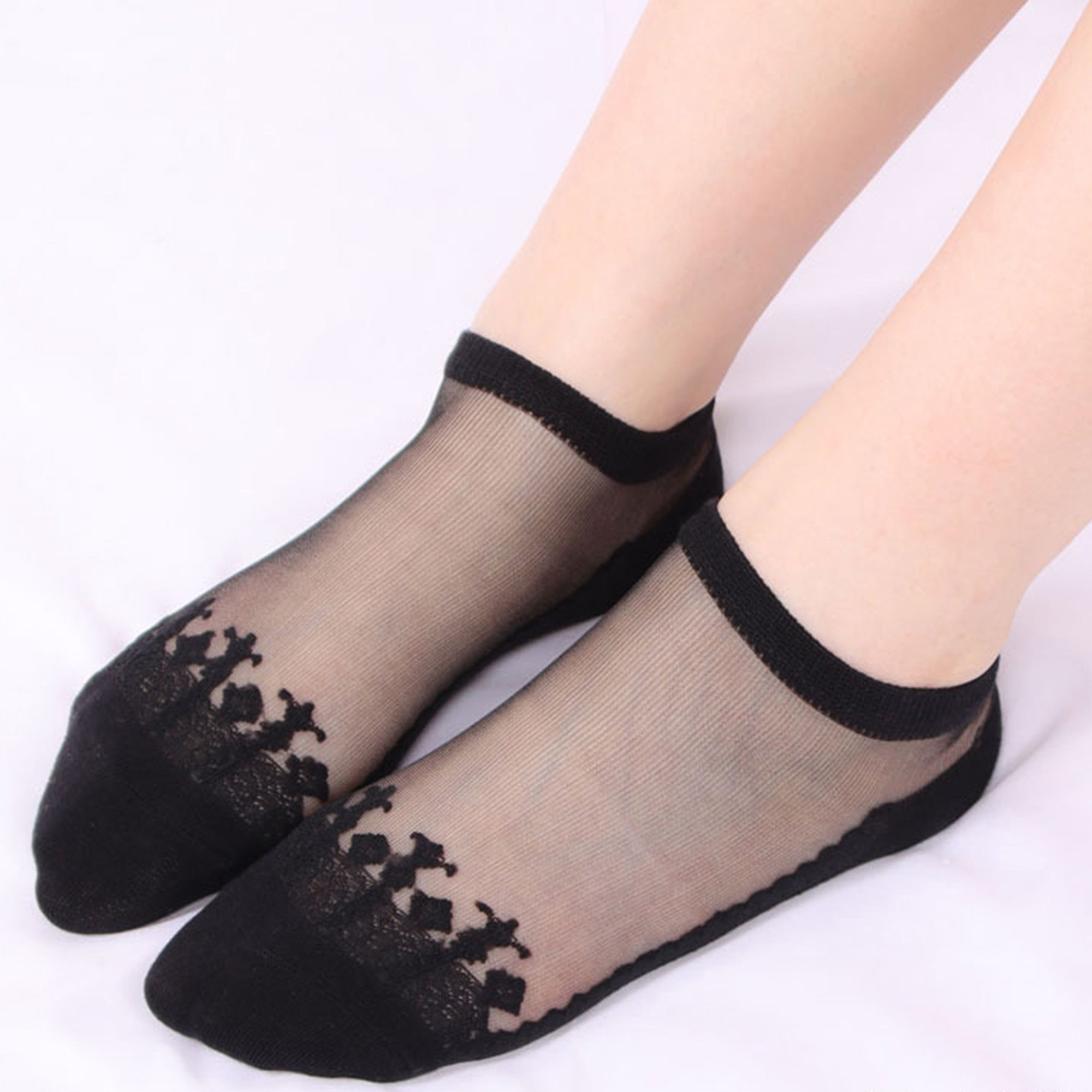 Anna-Kaci 6 Pairs Women's Sheer Mesh Ankle Socks with Soft Knit Sole and Delicate Lace Trim Lightweight Breathable Low-Cut Design