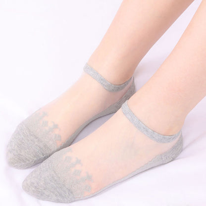 Anna-Kaci 6 Pairs Women's Sheer Mesh Ankle Socks with Soft Knit Sole and Delicate Lace Trim Lightweight Breathable Low-Cut Design