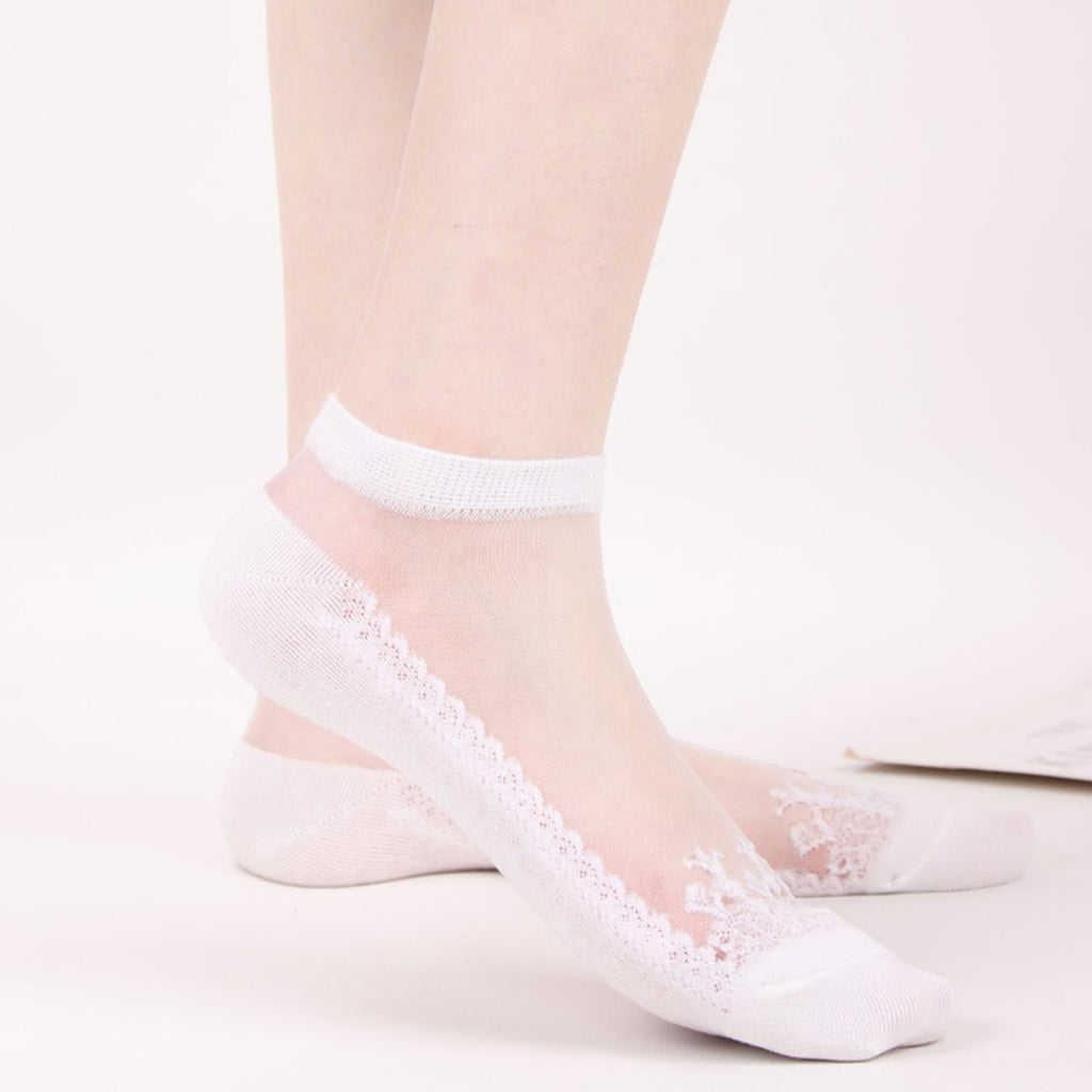 Anna-Kaci 6 Pairs Women's Sheer Mesh Ankle Socks with Soft Knit Sole and Delicate Lace Trim Lightweight Breathable Low-Cut Design