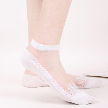 Anna-Kaci 6 Pairs Women's Sheer Mesh Ankle Socks with Soft Knit Sole and Delicate Lace Trim Lightweight Breathable Low-Cut Design