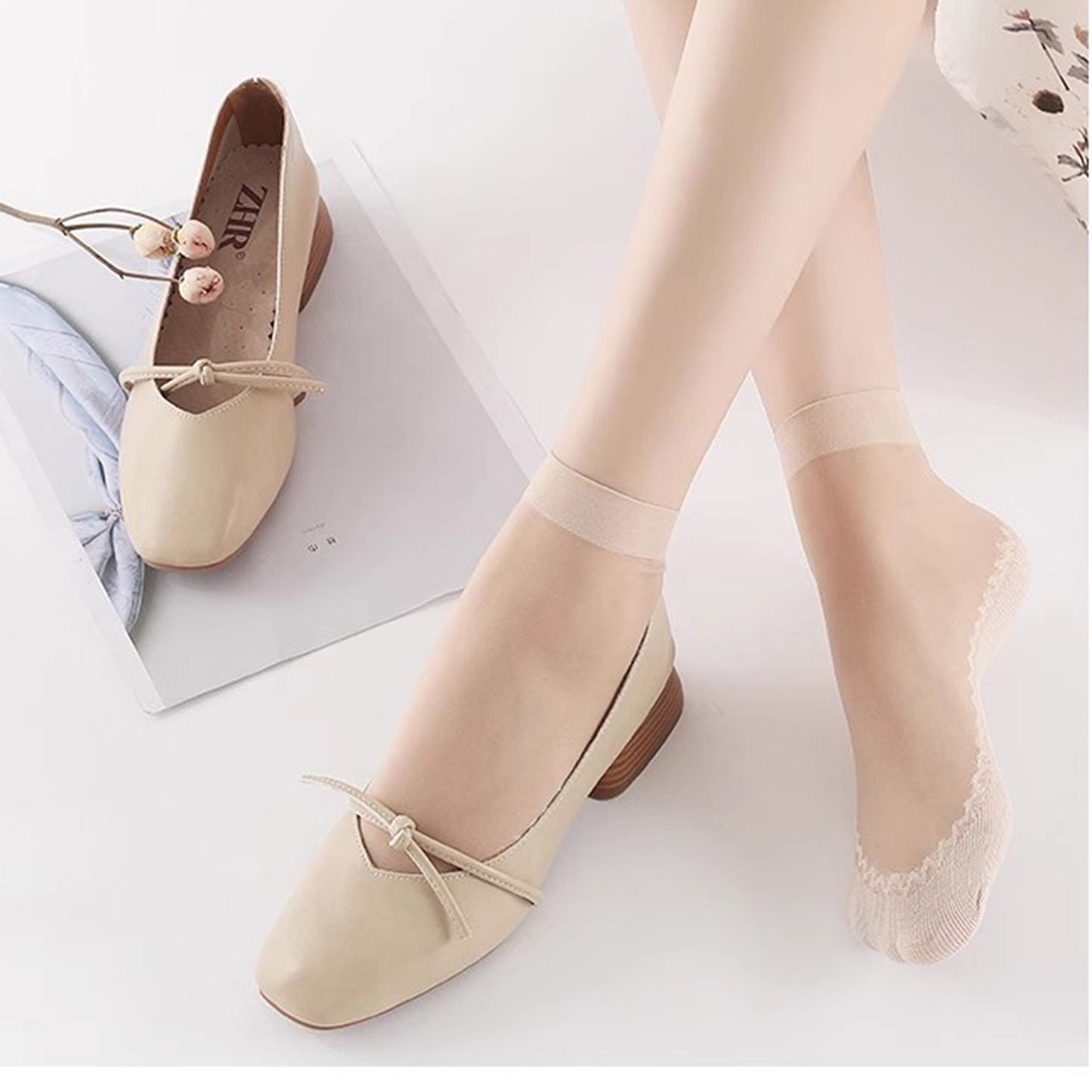 Anna-Kaci Women's 5-Pack Sheer No Show Liner Socks with Non-Slip Heel Grip Lightweight Invisible Design