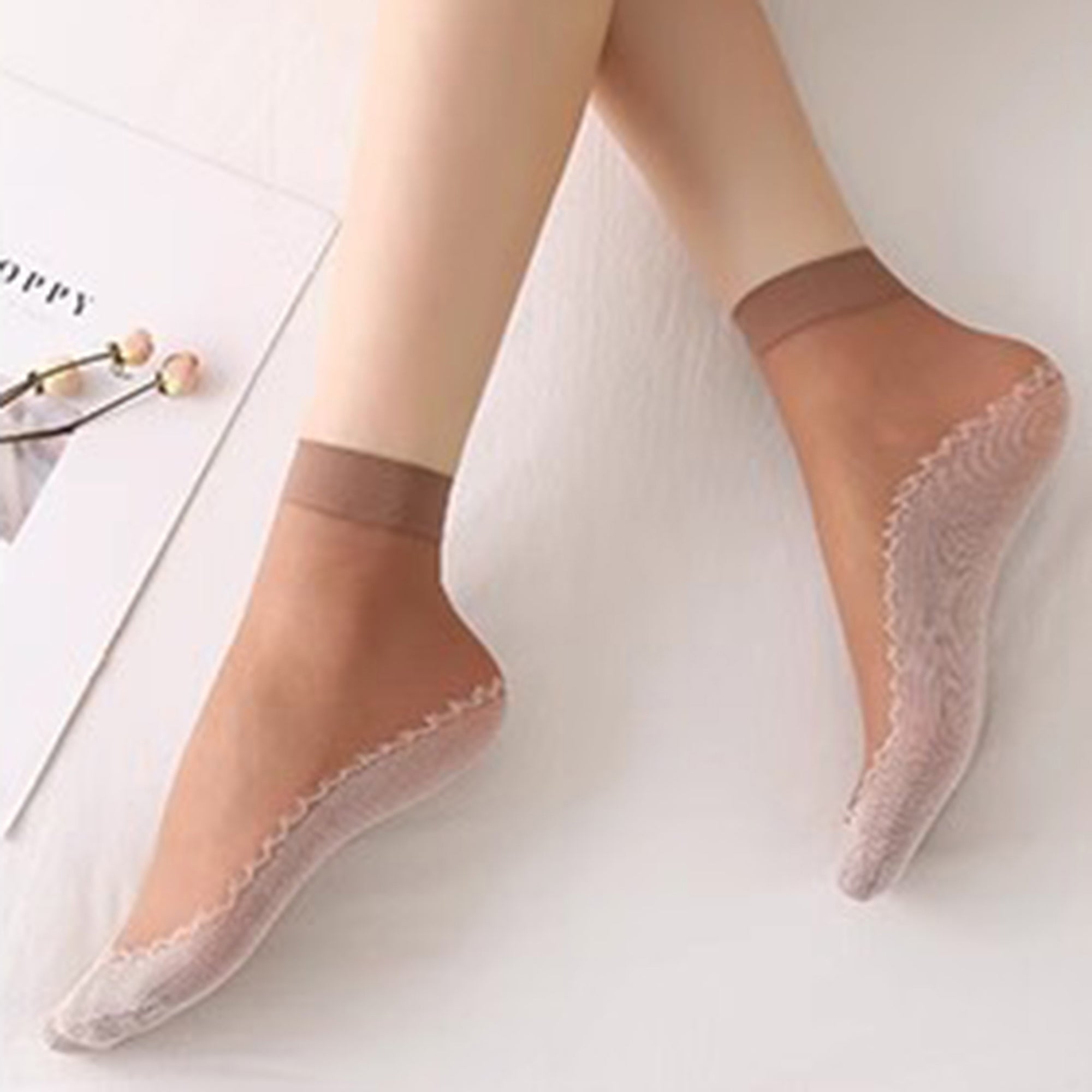 Anna-Kaci Women's 5-Pack Sheer No Show Liner Socks with Non-Slip Heel Grip Lightweight Invisible Design