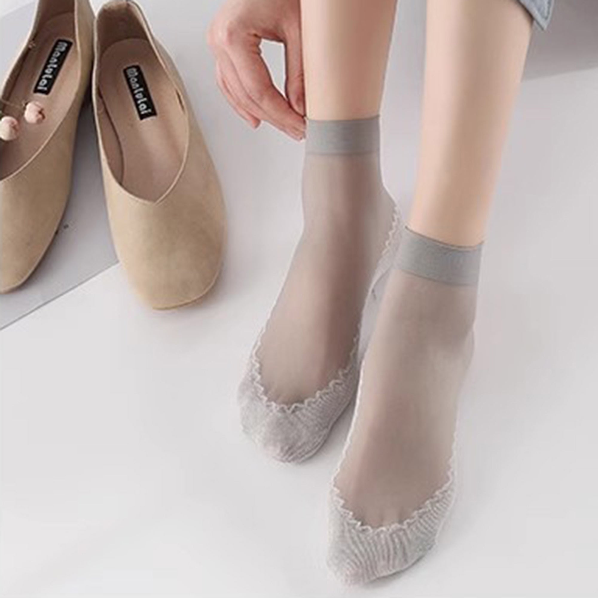 Anna-Kaci Women's 5-Pack Sheer No Show Liner Socks with Non-Slip Heel Grip Lightweight Invisible Design