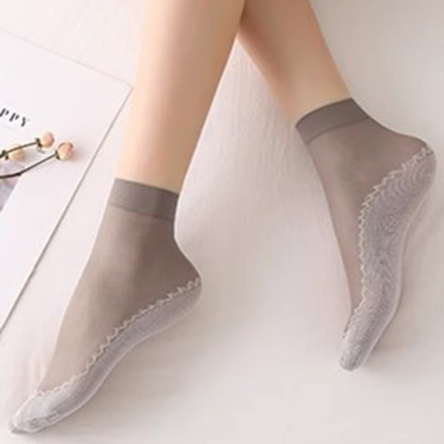 Anna-Kaci Women's 5-Pack Sheer No Show Liner Socks with Non-Slip Heel Grip Lightweight Invisible Design