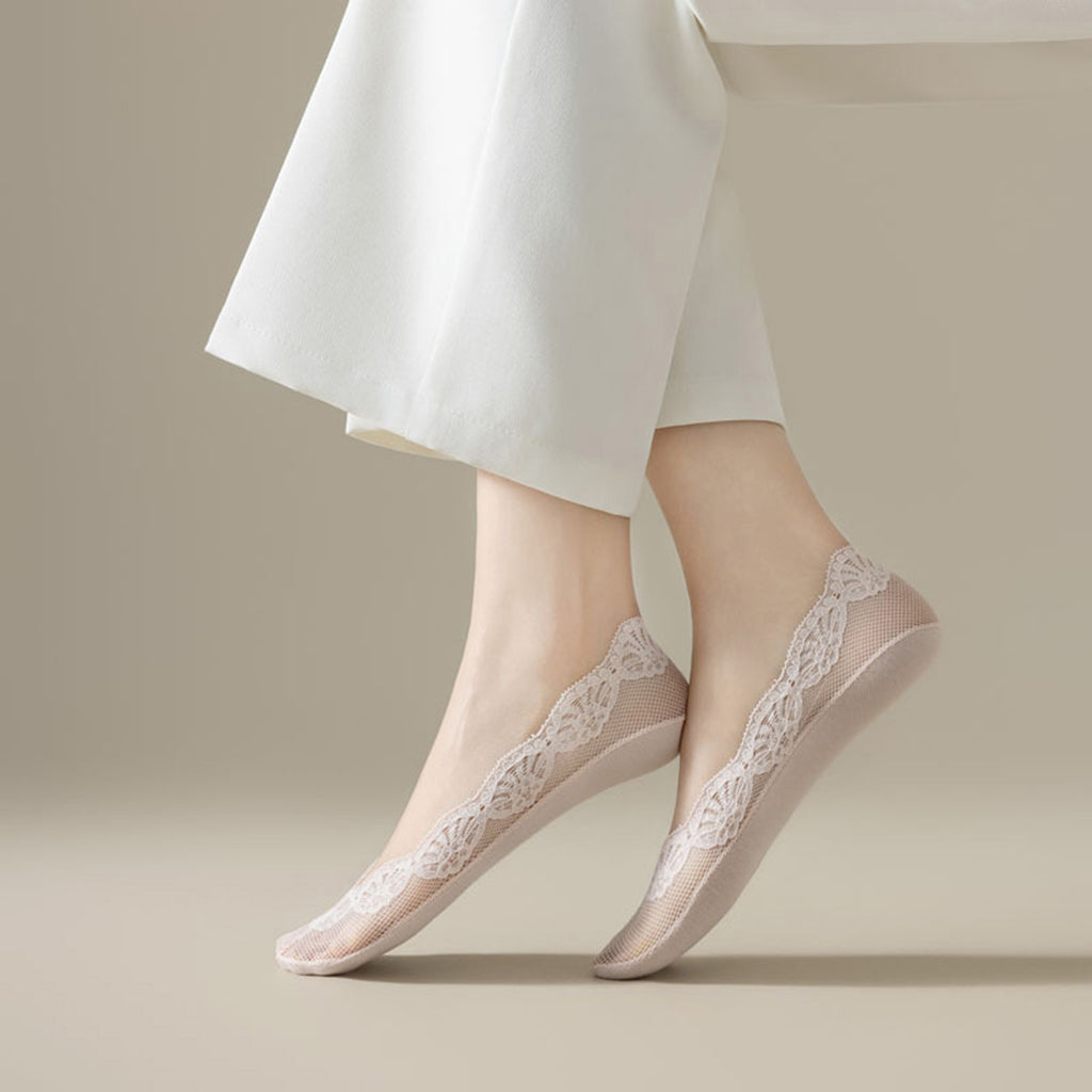 Anna-Kaci Women's 3-Pack Low Cut Lace Liner Socks with Non-Slip Heel Grip No Show Design