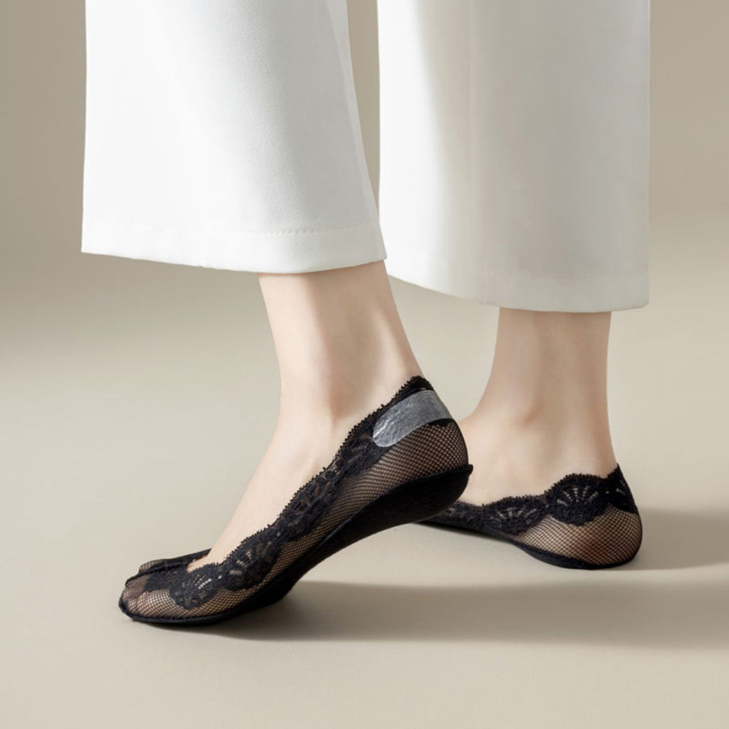 Anna-Kaci Women's 3-Pack Low Cut Lace Liner Socks with Non-Slip Heel Grip No Show Design