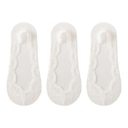 Anna-Kaci Women's 3-Pack Low Cut Lace Liner Socks with Non-Slip Heel Grip No Show Design
