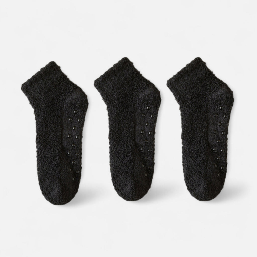 Anna-Kaci Women's 3-Pack Non-Slip Plush Fuzzy Ankle Socks with Grips and Soft Cozy Texture