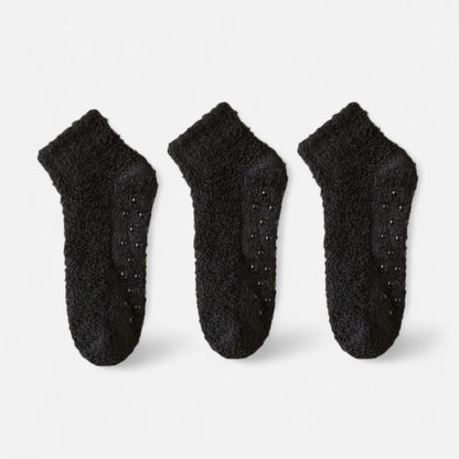 Anna-Kaci Women's 3-Pack Non-Slip Plush Fuzzy Ankle Socks with Grips and Soft Cozy Texture