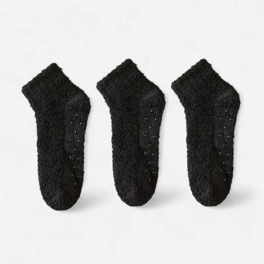 Anna-Kaci Women's 3-Pack Non-Slip Plush Fuzzy Ankle Socks with Grips and Soft Cozy Texture