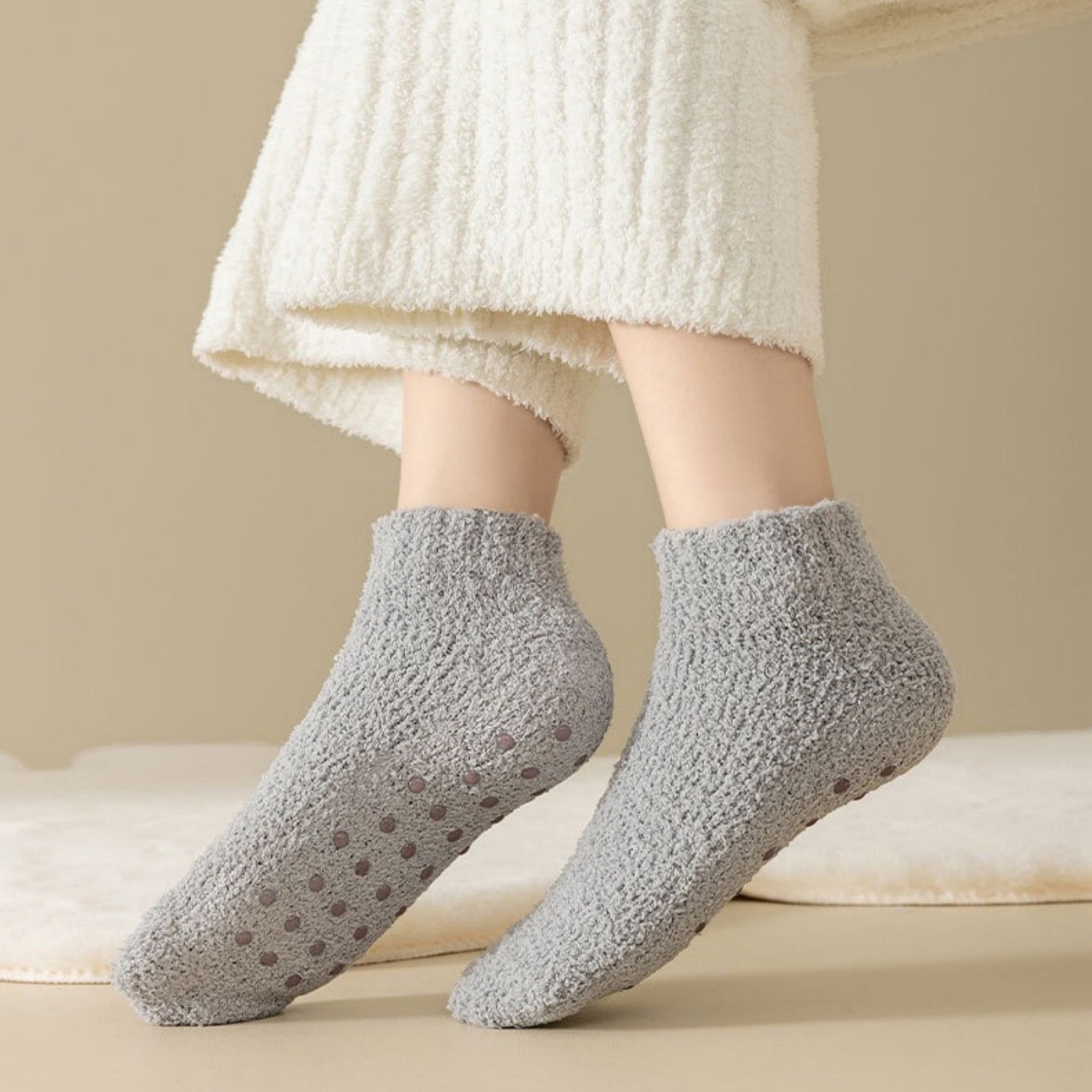 Anna-Kaci Women's 3-Pack Non-Slip Plush Fuzzy Ankle Socks with Grips and Soft Cozy Texture