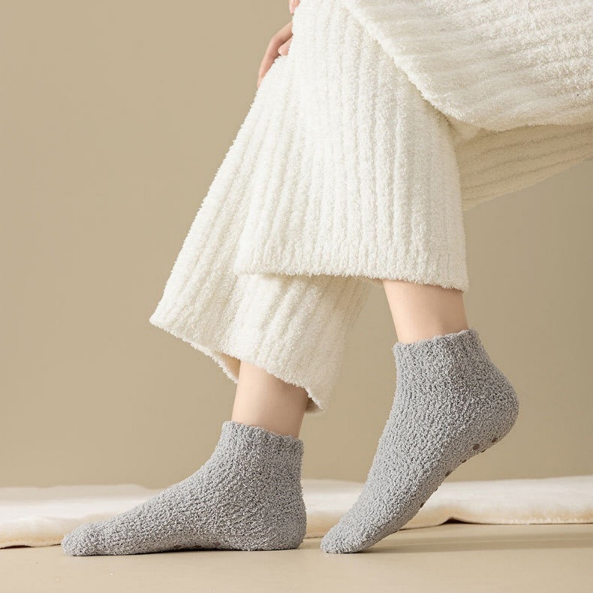 Anna-Kaci Women's 3-Pack Non-Slip Plush Fuzzy Ankle Socks with Grips and Soft Cozy Texture