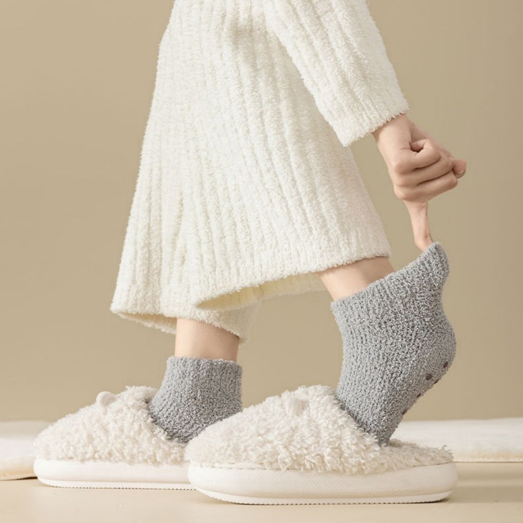 Anna-Kaci Women's 3-Pack Non-Slip Plush Fuzzy Ankle Socks with Grips and Soft Cozy Texture
