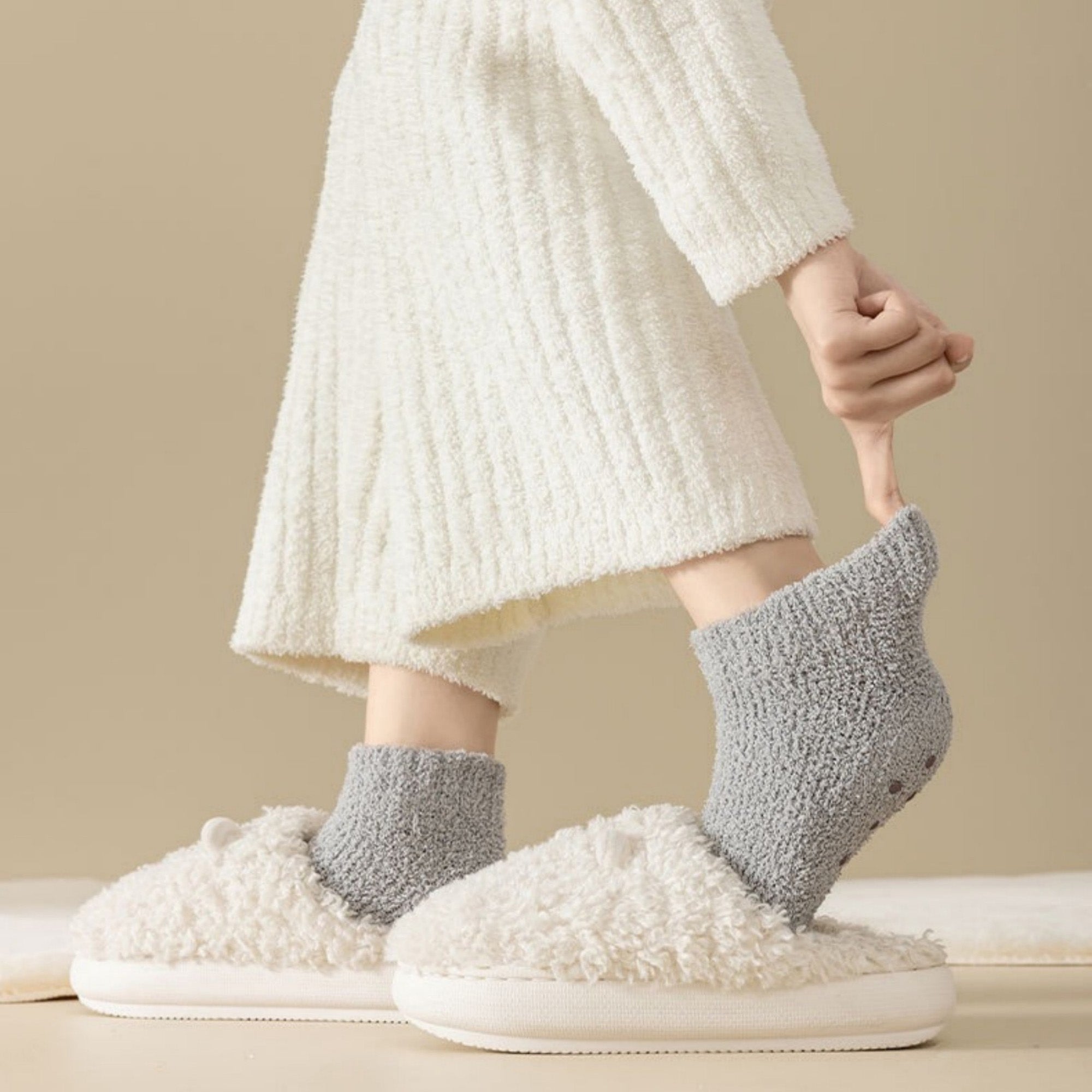 Anna-Kaci Women's 3-Pack Non-Slip Plush Fuzzy Ankle Socks with Grips and Soft Cozy Texture