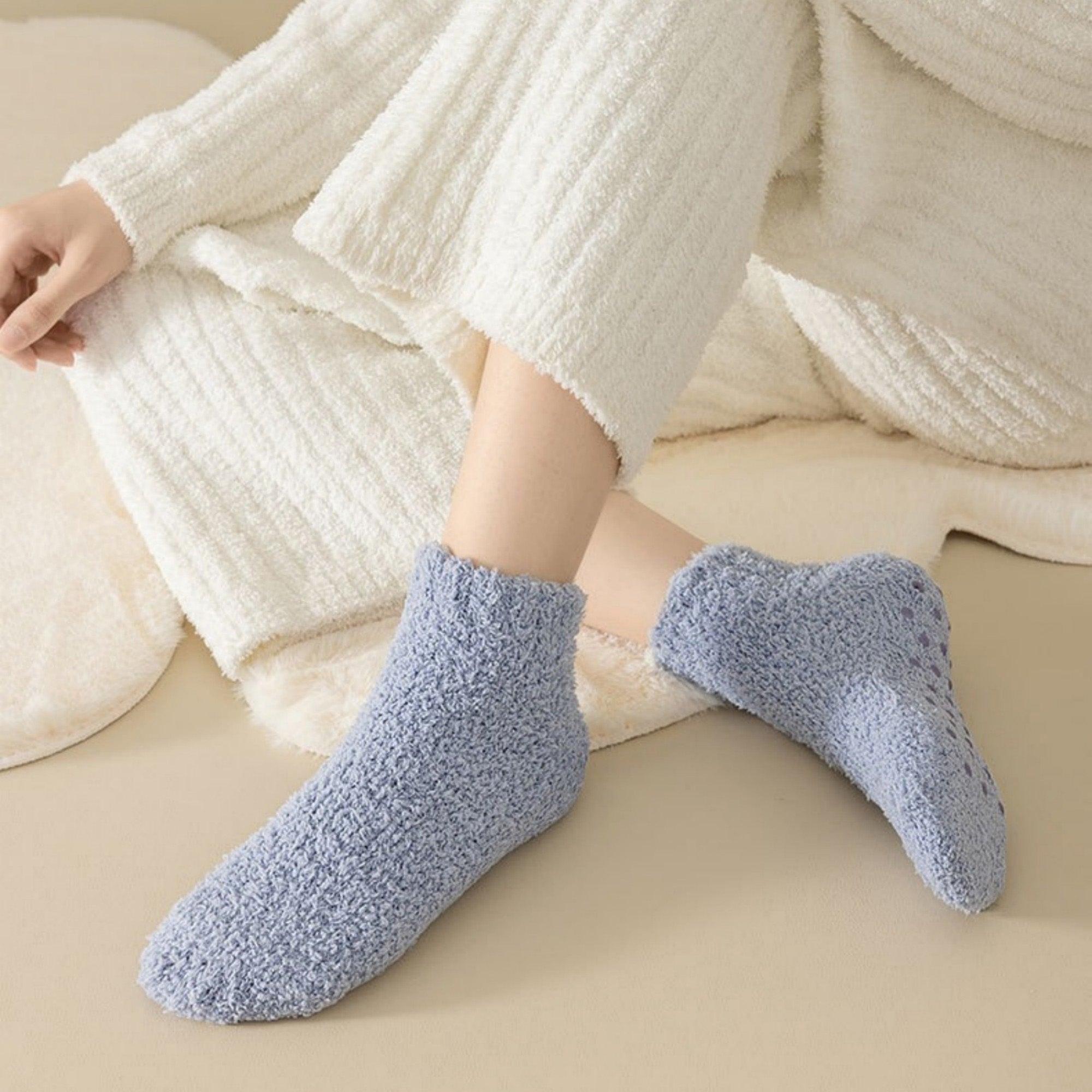 Anna-Kaci Women's 3-Pack Non-Slip Plush Fuzzy Ankle Socks with Grips and Soft Cozy Texture