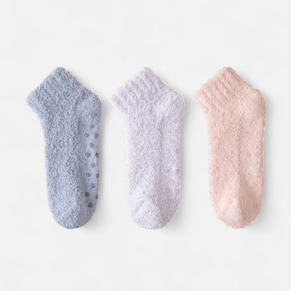 Anna-Kaci Women's 3-Pack Non-Slip Plush Fuzzy Ankle Socks with Grips and Soft Cozy Texture