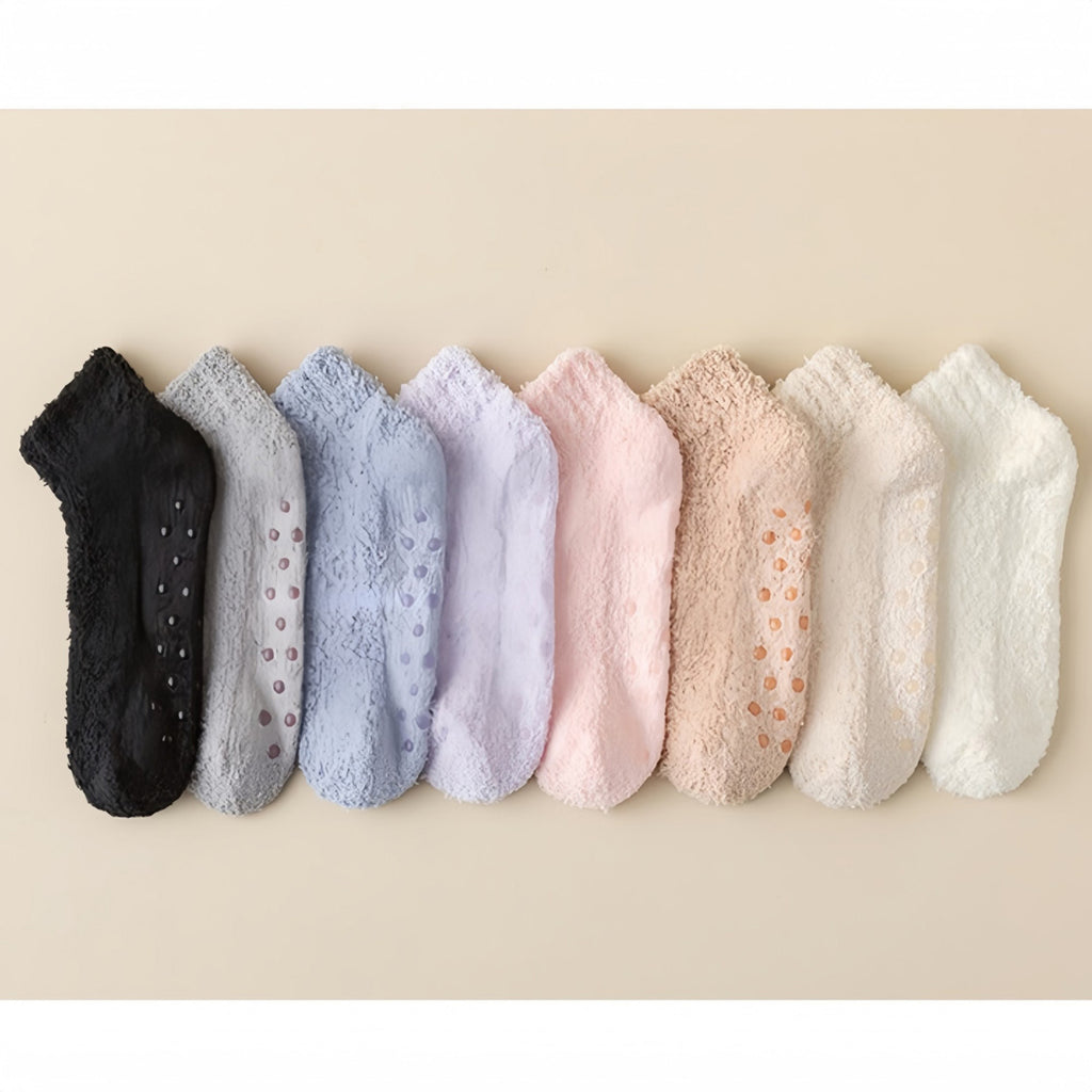 Anna-Kaci Women's 3-Pack Non-Slip Plush Fuzzy Ankle Socks with Grips and Soft Cozy Texture