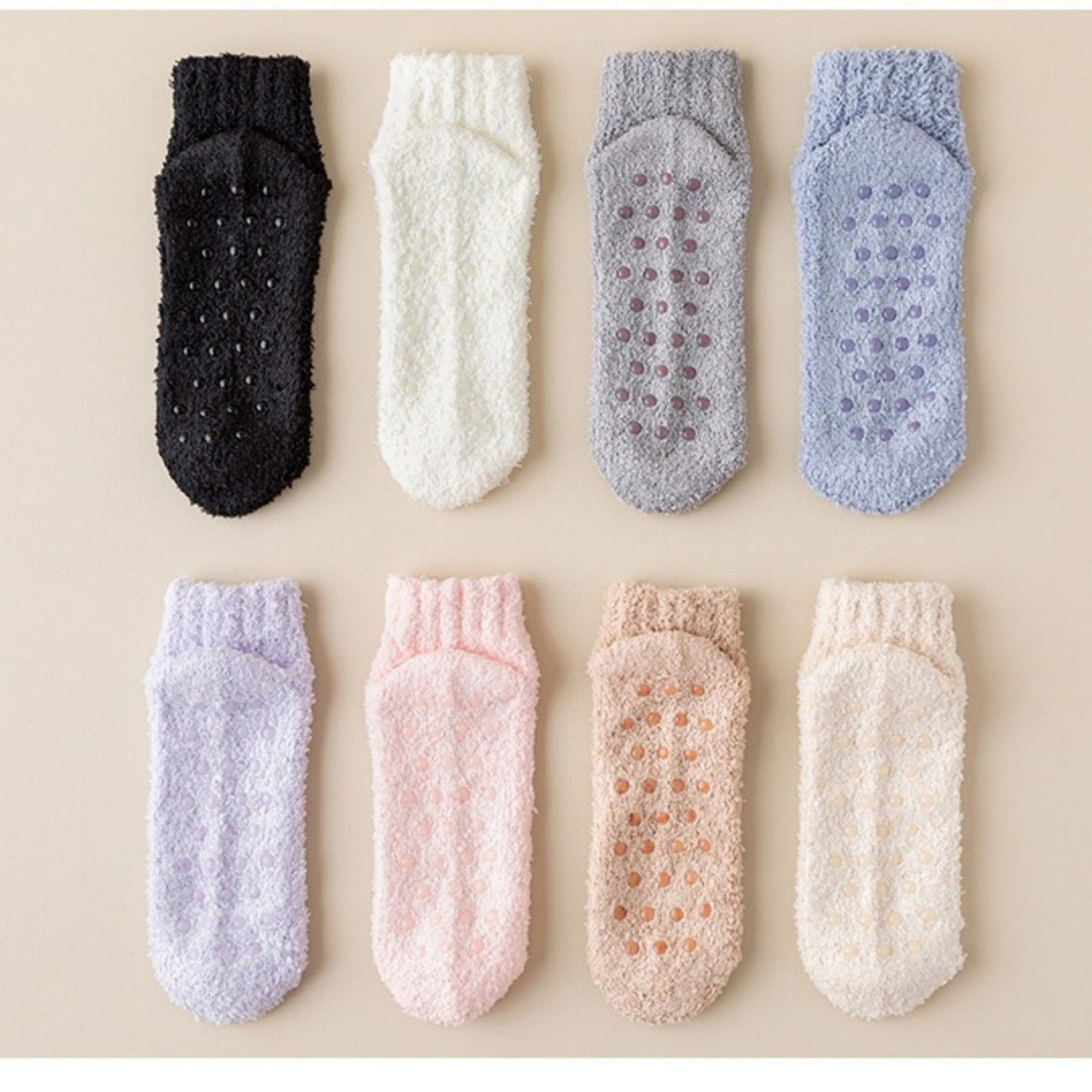 Anna-Kaci Women's 3-Pack Non-Slip Plush Fuzzy Ankle Socks with Grips and Soft Cozy Texture