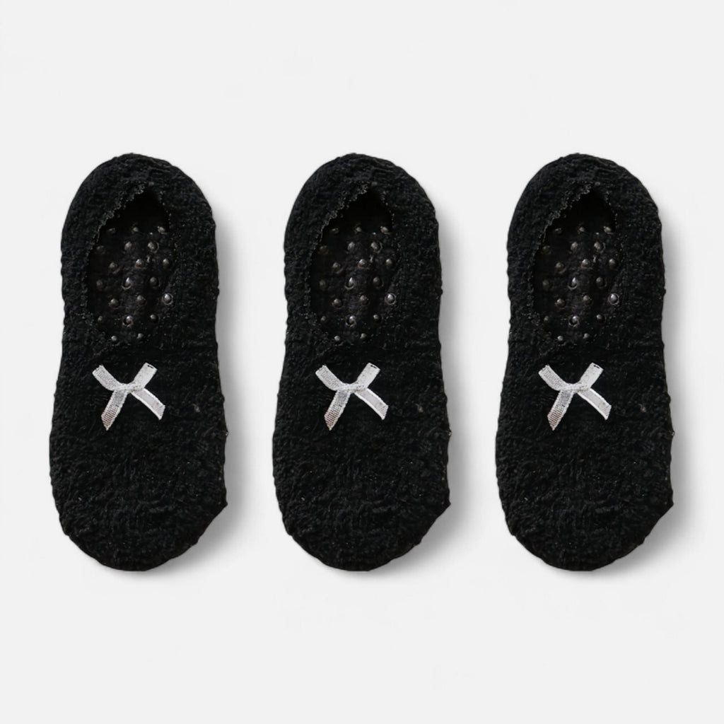 Anna-Kaci Women's 3-Pack Non-Slip Plush Fuzzy Slipper Socks with Fabric Bow and Grip Bottoms