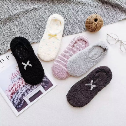 Anna-Kaci Women's 3-Pack Non-Slip Plush Fuzzy Slipper Socks with Fabric Bow and Grip Bottoms