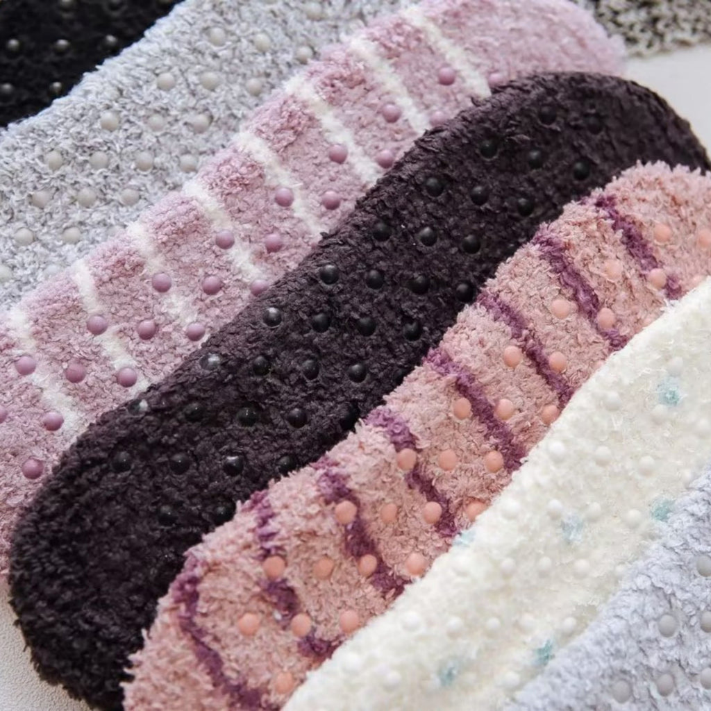 Anna-Kaci Women's 3-Pack Non-Slip Plush Fuzzy Slipper Socks with Fabric Bow and Grip Bottoms