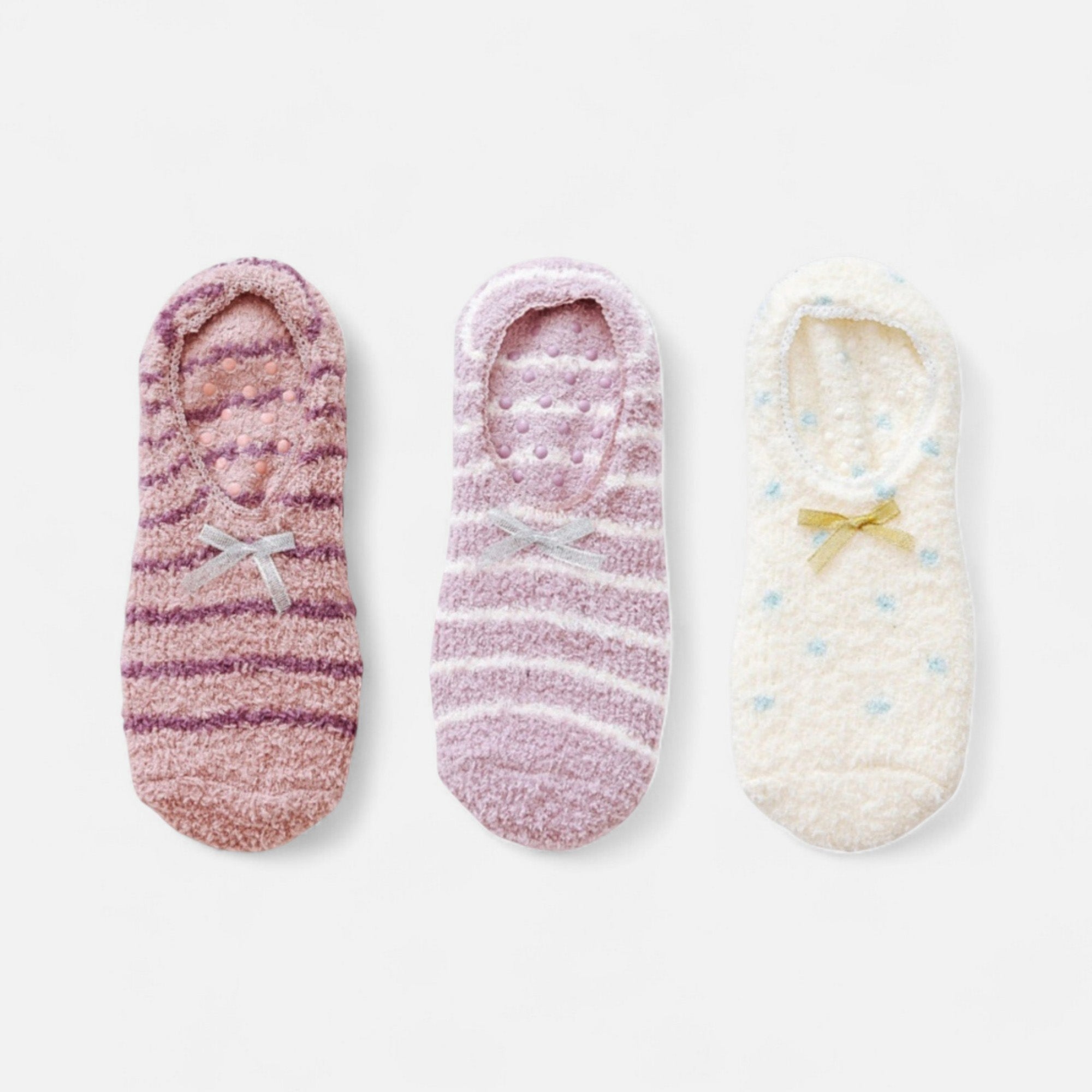 Anna-Kaci Women's 3-Pack Non-Slip Plush Fuzzy Slipper Socks with Fabric Bow and Grip Bottoms