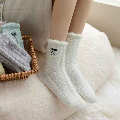 Anna-Kaci Women's 3-Pack Fuzzy Crew Socks with Embroidered Bow Detail and Soft Plush Texture