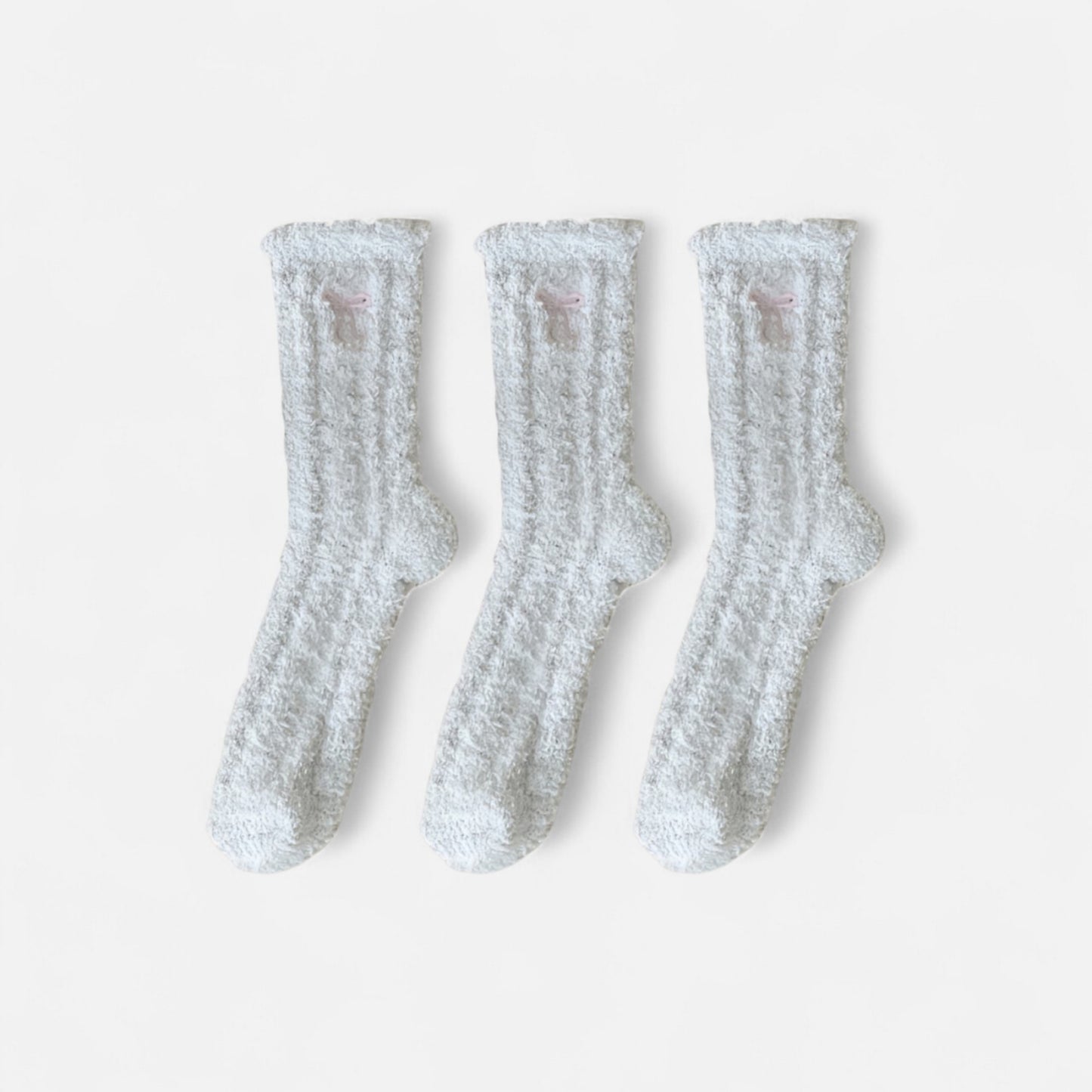 Anna-Kaci Women's 3-Pack Fuzzy Crew Socks with Embroidered Bow Detail and Soft Plush Texture