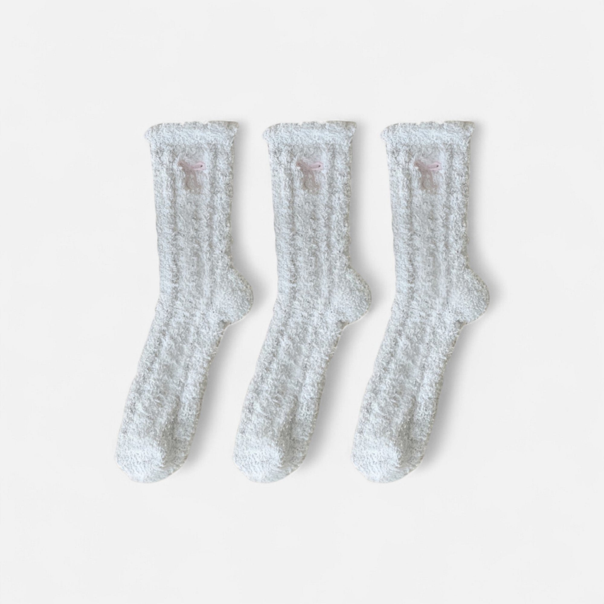 Anna-Kaci Women's 3-Pack Fuzzy Crew Socks with Embroidered Bow Detail and Soft Plush Texture