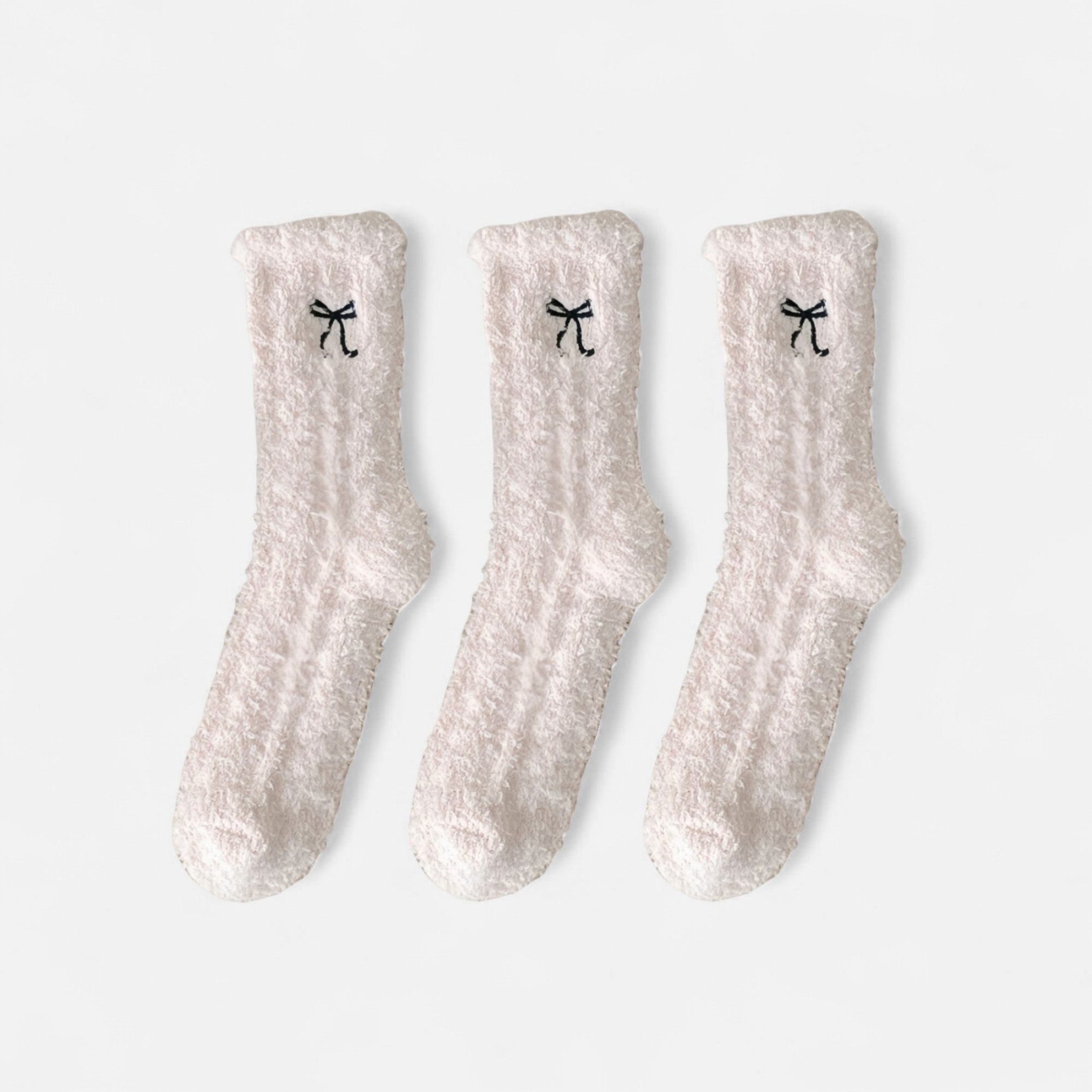 Anna-Kaci Women's 3-Pack Fuzzy Crew Socks with Embroidered Bow Detail and Soft Plush Texture