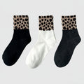 Anna-Kaci Women's 3-Pack Crew Socks with Ribbed Leopard Print Cuffs and Soft Stretch Knit Design