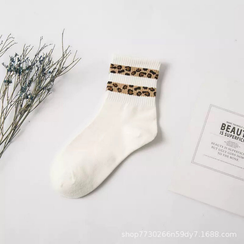 Anna-Kaci Women's 3-Pack Crew Socks with Ribbed Leopard Print Cuffs and Soft Stretch Knit Design