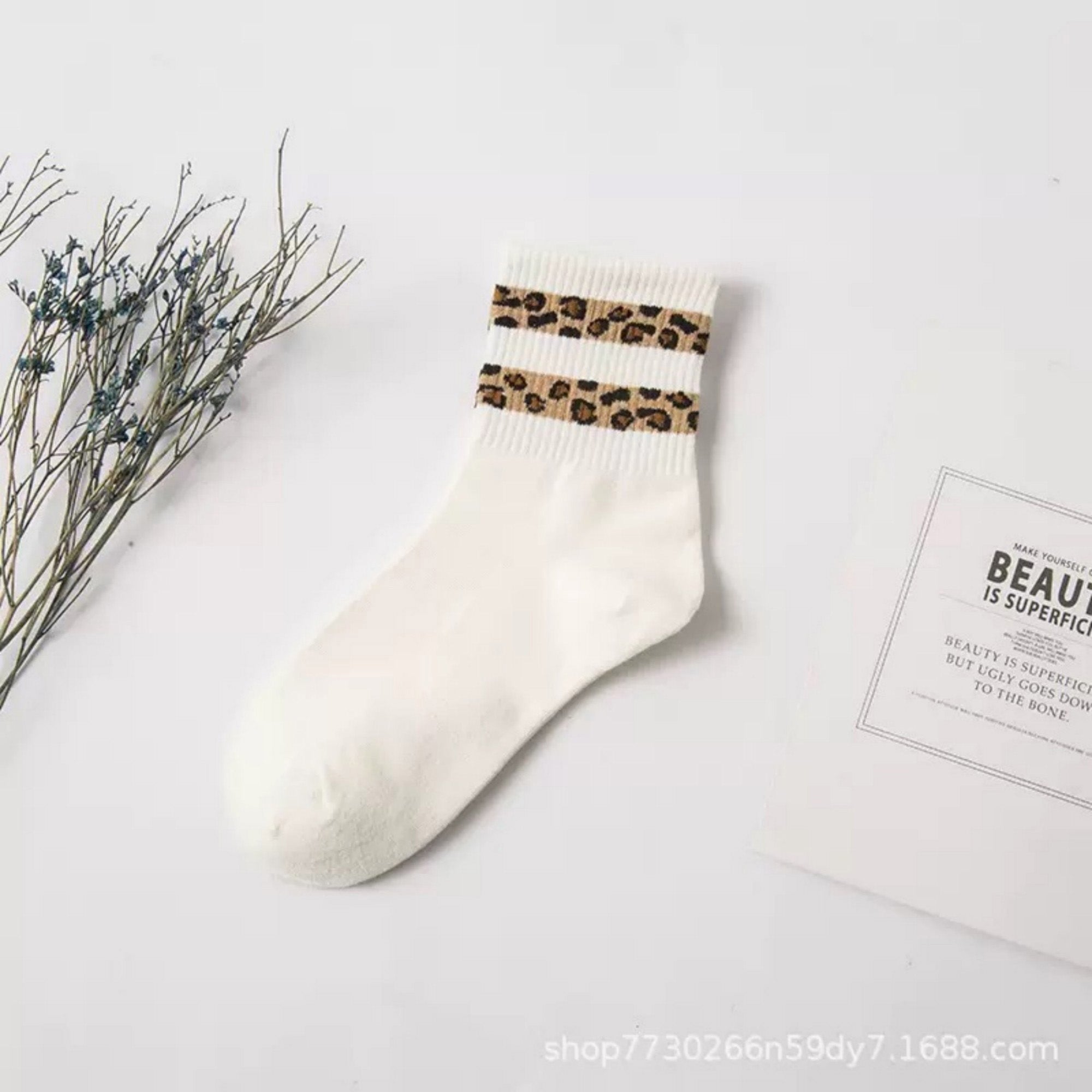 Anna-Kaci Women's 3-Pack Crew Socks with Ribbed Leopard Print Cuffs and Soft Stretch Knit Design