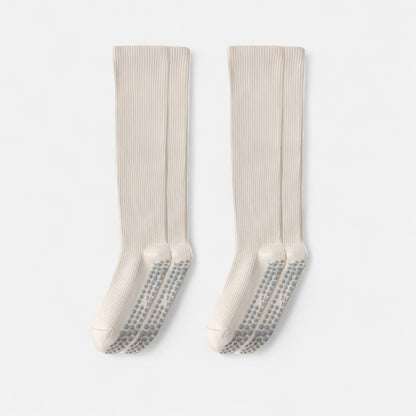 Anna-Kaci Women's 2-Pack Long Ribbed Non-Slip Socks with Grip Soles for Indoor Comfort and Support