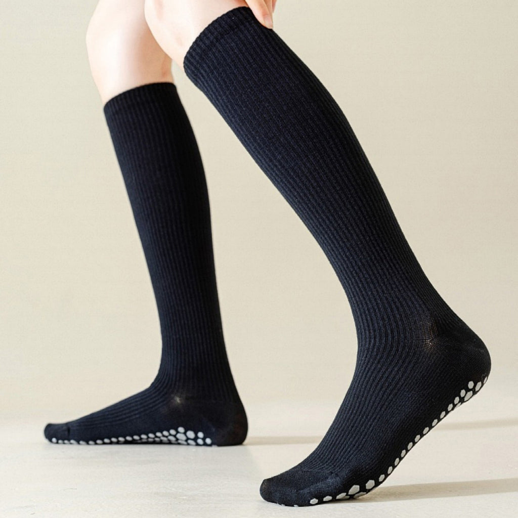 Anna-Kaci Women's 2-Pack Long Ribbed Non-Slip Socks with Grip Soles for Indoor Comfort and Support