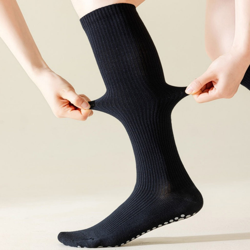 Anna-Kaci Women's 2-Pack Long Ribbed Non-Slip Socks with Grip Soles for Indoor Comfort and Support