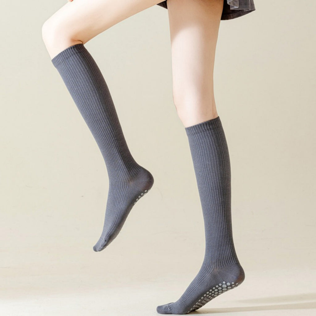 Anna-Kaci Women's 2-Pack Long Ribbed Non-Slip Socks with Grip Soles for Indoor Comfort and Support