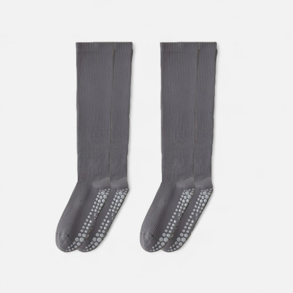 Anna-Kaci Women's 2-Pack Long Ribbed Non-Slip Socks with Grip Soles for Indoor Comfort and Support