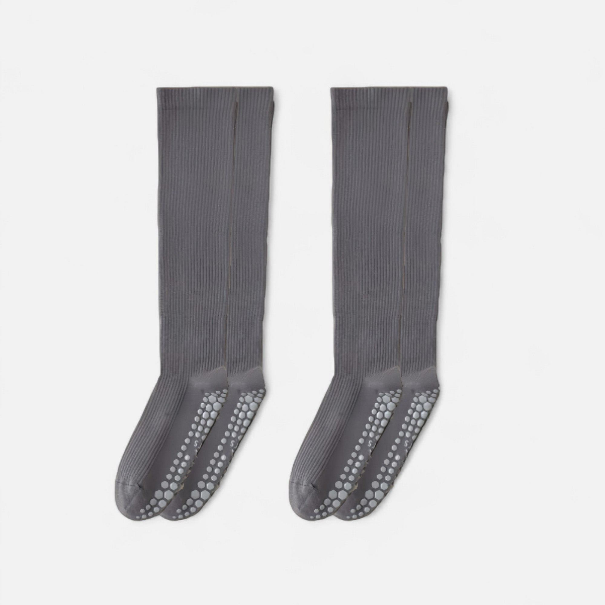 Anna-Kaci Women's 2-Pack Long Ribbed Non-Slip Socks with Grip Soles for Indoor Comfort and Support